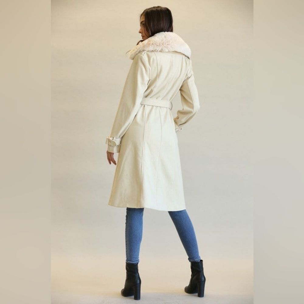 12th Tribe x The Salty Blonde Faux Leather Trench Shearling Fur Trim Size M NWT